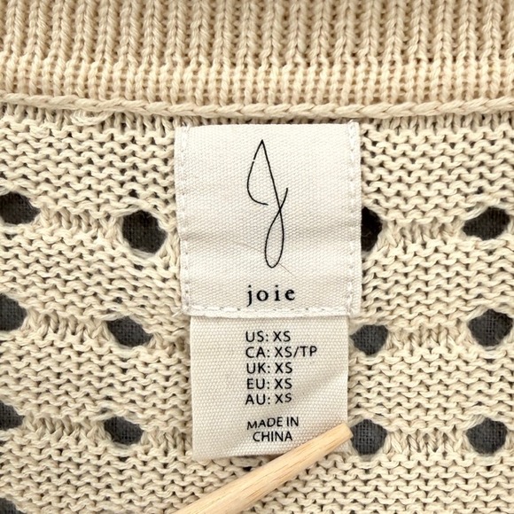 JOIE Open Knit Polo Collar Sweater Womens XS Cream Long Sleeve Knit NEW - Picture 9 of 11